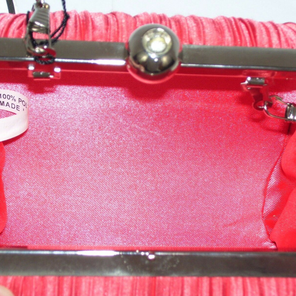 Sasha Coral Satin Pleated Evening Handbag - Picture 4 of 8